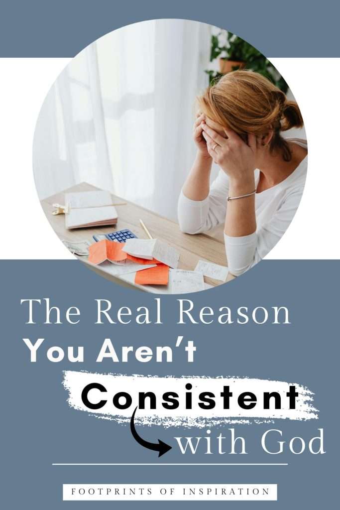 Woman sitting at a table, trying to find time for God but frustrated because it feels so hard.